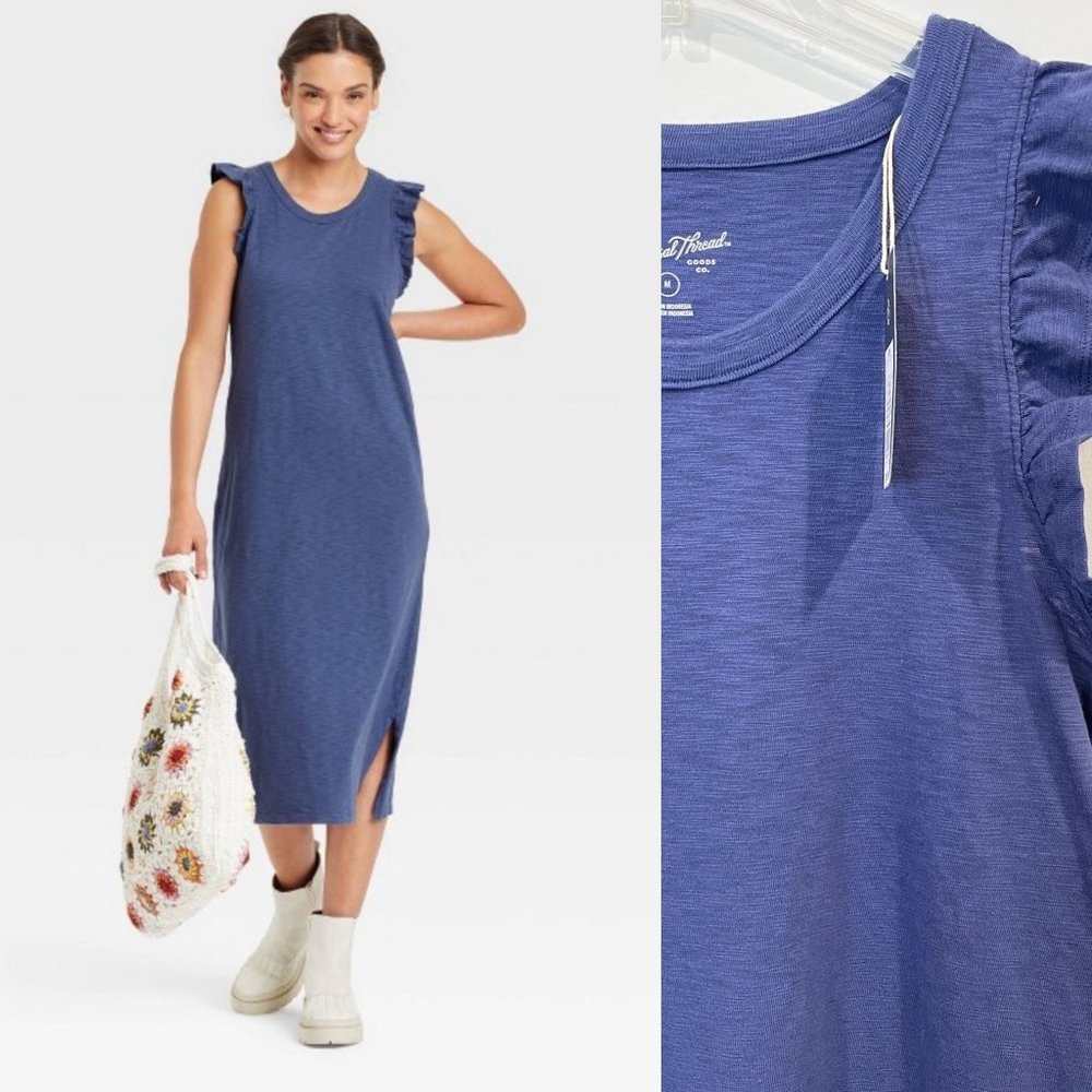 Universal Thread Women's Dress Large Small Midi Sleeveless Ruffle Tank New